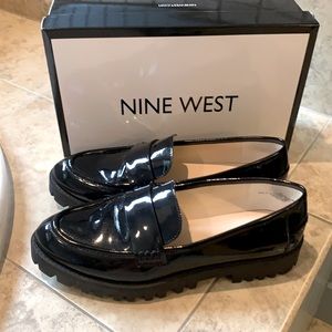 Nine West Black Patent Leather Lug Sole Loafer